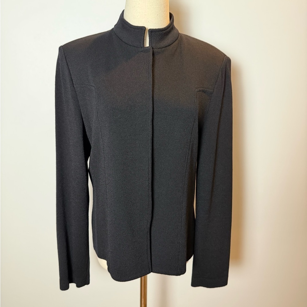St. John Black Textured Knit Jacket Size 10 - Picture 2 of 10